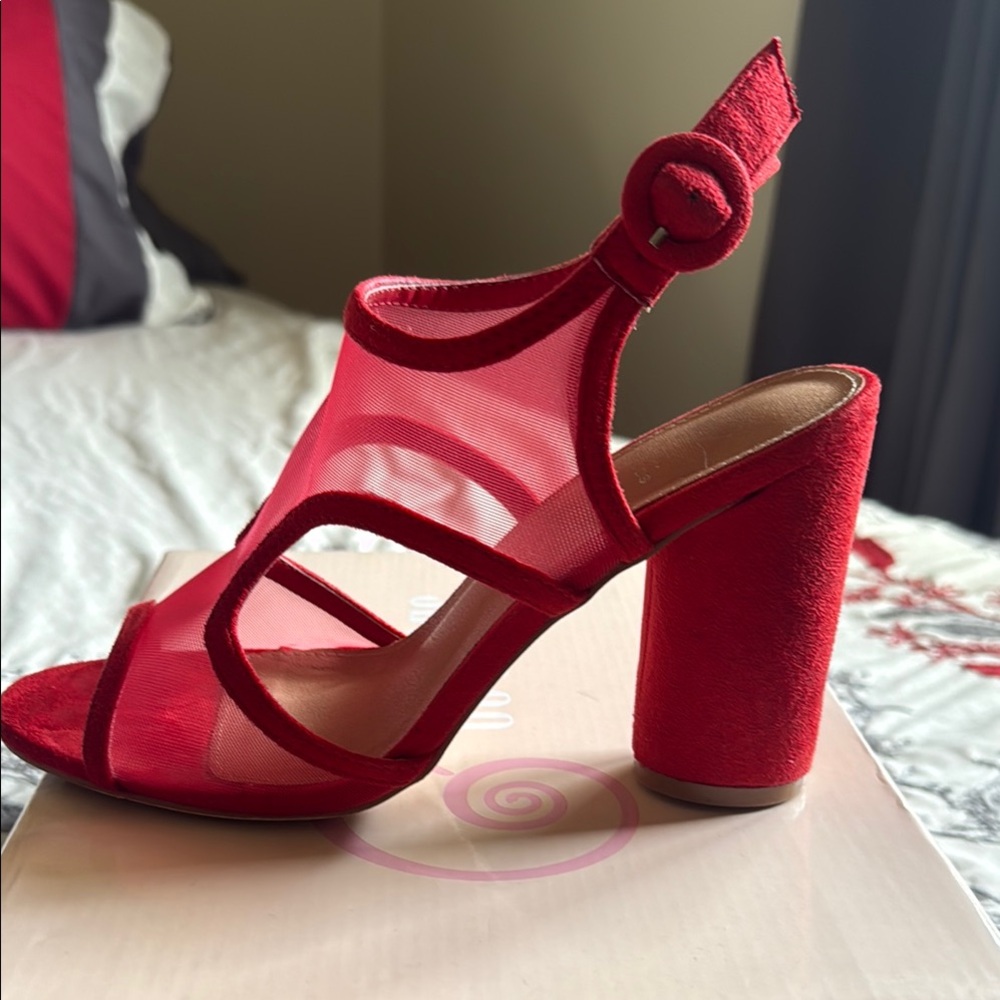 Elegant Red Heels with Chunky Block Heel
